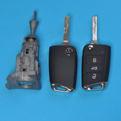 Оригинальный, новый комплект ключей с личинкой двери Volkswagen Tiguan, номер ключа: 5G6959752DD. Чип MQB49. Частота 433MHz. С системой keyless.